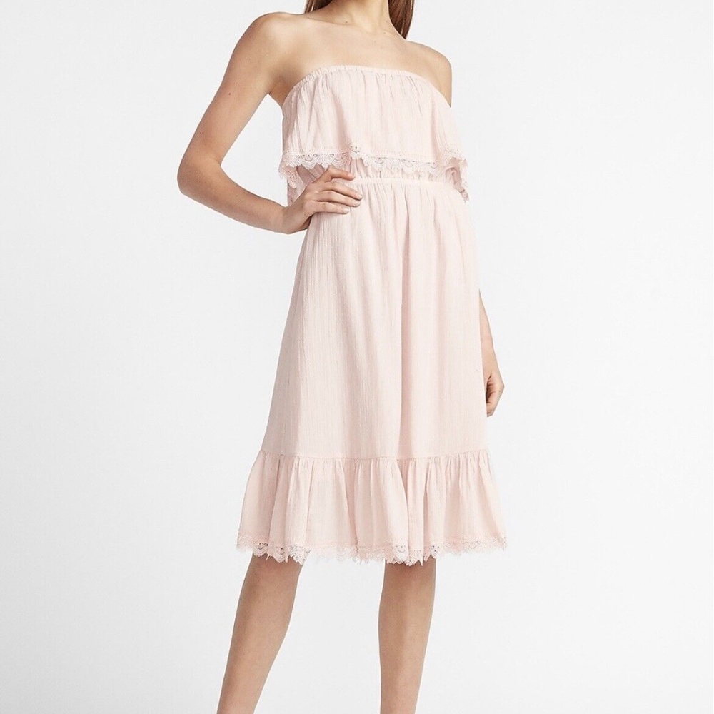 Express 'Strapless Lace Trim Midi Dress' in Light Rose Pink Size Small